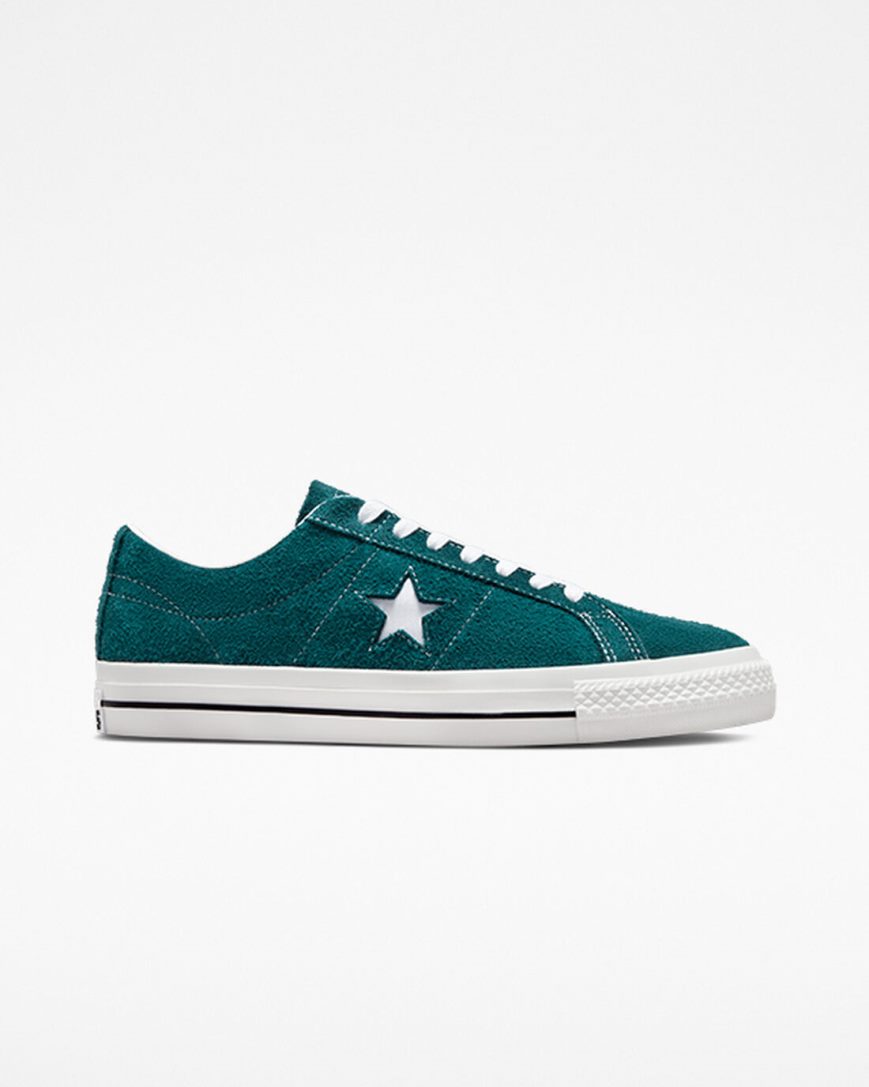 Bascheți Barbati Converse One Star Pro Vintage Piele Intoarsa Verzi Negrii Albi | RO LXHZW251